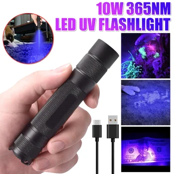 10W 365NM UV פנס מקצועי סגול LED UltraViolets מיני Lanterna 1-מצב Blacklight לפיד נטענת מנורת UV