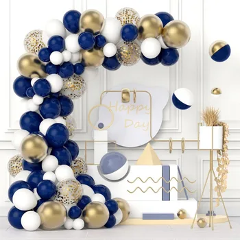 120Pcs כחול, בלון גרלנד קשת ערכת זהב מתכתי קונפטי בלון לטקס החתונה, מסיבת יום הולדת כלה מקלחת תינוק עיצוב