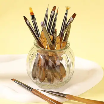 12Pcs/סט עמיד ציפורן עט הציור ניילון זיפים קל לנקות את הציפורן בעט שטוח/משופע/עגול קצה הציפורן פוטותרפיה עט