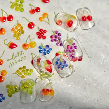 1Sheet פירות ענבים 3D נייל מדבקת בלון אקריליק חרוט ספריי ג ' ל ציפורניים מדבקות ציפורניים מדבקות ציפורניים קישוטים