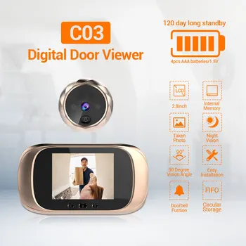 2.8 אינץ דיגיטלי LCD וידאו פעמון עינית Viewer הדלת עין ניטור המצלמה ב-90 מעלות, זמן המתנה בבית הפעמון