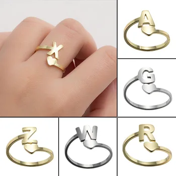 2023 חדש אופנה נירוסטה 26-מכתב שני טבעת פשוטה התאמת אוהבת A-Z מכתב טבעת לגברים ונשים אביזרים
