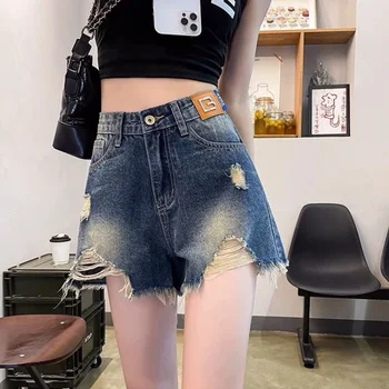 2023 חדש בסגנון קוריאני של נשים מכנסי ג 'ינס קצרים תכליתי רחב הרגל רטרו קו גבוהה המותניים קיץ מכנסי ג' ינס קצרים נשים
