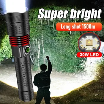 2023 חדש פנס LED רב עוצמה 30W וויק 1500m לפיד סופר מבריק אור פלאש USB נטענת יד המנורה 18650 פנס טקטי