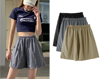 2023 מכנסי נשים של קיץ דק קוריאנית גבוהה המותניים קטן מזדמנים מכנסיים רופפים סלים קו רחב הרגל המכנסיים