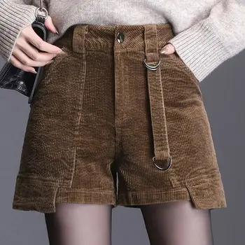 2023 סתיו חורף נשים מכנסיים קצרים מזדמנים גבוהה המותניים מוצק צבע רחב הרגל מכנסיים קצרים נשי מזדמן מתאים רופף החיצון ללבוש T535
