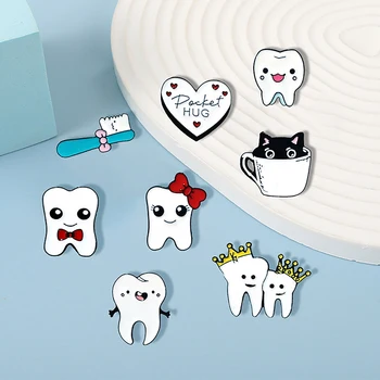 24Type מתכת אמייל השיניים הסיכה קריקטורה חמודה רפואת שיניים תג סיכת אופנה תרמיל דש בגדים תכשיטים מתנות לילדים חברים.