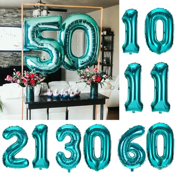 32Inch גדול רדיד יום הולדת בלונים כחול טיפאני הליום מספר בלון 0-9 שמח מסיבת חתונה עיצוב הילדים מקלחת תינוק גדול Globos