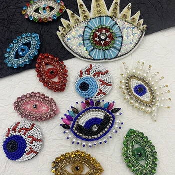 3D בעבודת יד ייחודית רקמה יהלום פנינה צבעוני גלגל העין אופנה תיקונים עבור כובעים DIY תפירה אביזרים פאנק קישוט