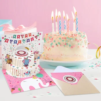 3D עוגת יום הולדת Pop-Up כרטיסי ברכה, גלויות מתנות עם המעטפה יום הולדת שמח כרטיס חברים משפחה ילדים ילדה ילד מתנות
