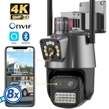 4K 9MP HD מצלמת IP חיצונית 8X זום שלושה עדשה כפולה מסך Wifi המצלמה PTZ המשטרה אזעקת אור מעקב וידאו Onvif ICSEE