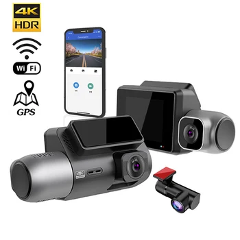 4K Dash Cam מול מצלמה אחורית WiFi GPS DVR המכונית כונן מקליט וידאו רכב הקופסה השחורה ראיית לילה אוטומטי חניה מוניטור