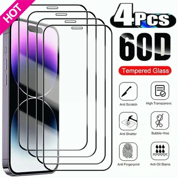 4PCS 9D מלא כיסוי מגן זכוכית לאייפון 15 11 X XR XS מקס 6 7 8 בתוספת מגיני מסך ב-iPhone 13 12 14 מיני Pro זכוכית
