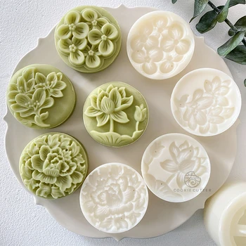 4Pcs/סט צורת הפרח סיבוב Mooncake עובש סיני פסטורלי בסגנון היד לחץ 3D הביתה DIY פונדנט קישוט עוגת כלים