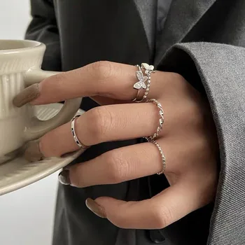 4pcs/סט פרפר טבעות לנשים מתכווננת פתיחה פשוטה טוויסט אצבע ערכות טבעת אופנה מסיבת פאנק תכשיטים