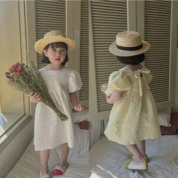 5209C בנות שמלת 2023 הקיץ קוריאנית בועה שרוול השמלה של הילדה שמלת נסיכת אופנה