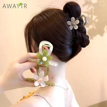 AWAYTR קוריאה גבירותיי הקיץ פרח עדין שיער תפוס קליפ שיער אביזרי שיער לנשים בנות ילדה פרח בציר סיכת ראש.