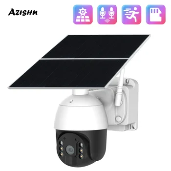 AZISHN 4G פאנל סולארי PTZ IP אבטחה והגנה חיצונית עמיד למים Camer פו מצלמה עם 128G SD P2P-כיוונית אודיו