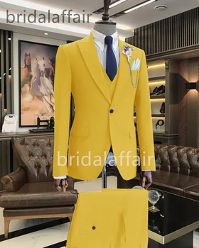 Bridalaffair גברים חליפות 3 חלקים עסקים טוקסידו לחתונה בלייזר מכנסיים אפוד מכנסיים יחיד בעלות רשמית על חתונה
