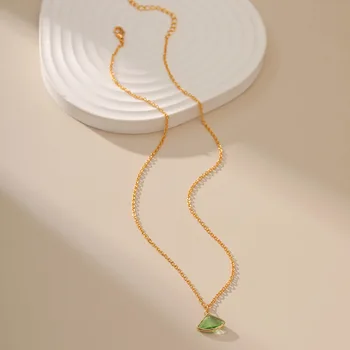 CCGOOD זכוכית ירוקה ריינסטון שרשרת תליון לנשים מצופה זהב 18 K שרשרת קולר שרשראות מינימליסטי קולייר תכשיטים