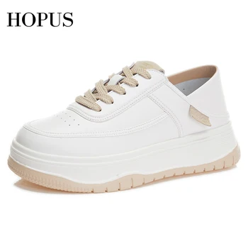 HOPUS לבן נעלי ספורט לנשים 2023 יוקרה חדש עגול הבוהן עור נעליים מזדמנים סתיו פלטפורמת נעלי נשים גופר אופנה