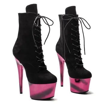 LAIJIANJINXIA אופנה חדשה שחור זמש 17/7inches מוט ריקוד נעלי עקב פלטפורמה לנשים מודרניות מגפיים