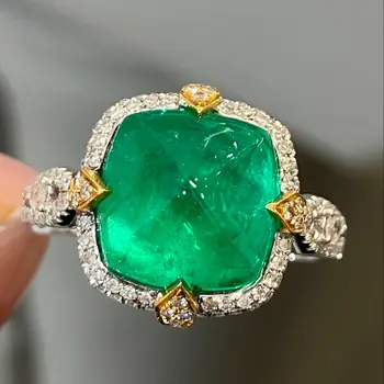 LR2023 ברקת טבעת טהורה 18K זהב תכשיטים טבע ירוק אמרלד 3.98 ct יהלומים אבני חן נשי טבעות לנשים בסדר הטבעת