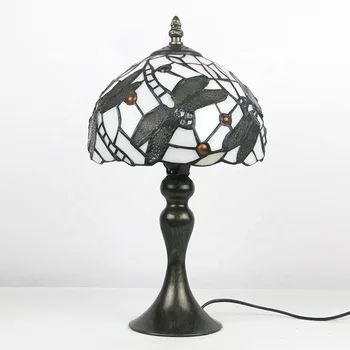 LongHuiJing בסגנון טיפאני מנורת שולחן שפירית לבן ויטראז ' אהיל שולחן אורות