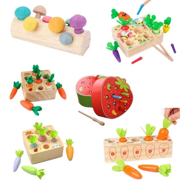 Moantessori צעצוע צעצועי עץ לתינוקות להגדיר מושך גזר צורה התאמת גודל קוגניציה החינוך של מונטסורי צעצוע צעצועי עץ לתינוקות