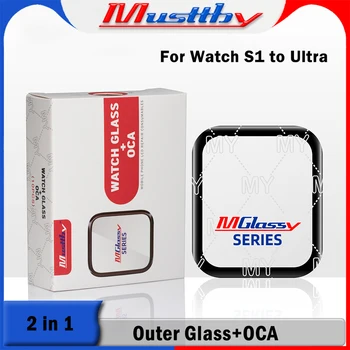 Musttby 5pc מסך המגע הקדמי החיצוני זכוכית עם אוקה עבור אפל שעונים סדרת Ultra 2 3 38mm 42mm S4 S5 S6 S7 S8 41 40 מ 