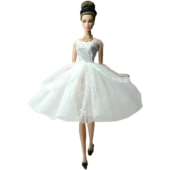NK אחת יח ' הנסיכה שמלת החתונה אצילי לבן תחרה, חצאית עבור הבובה בארבי אופנה עיצוב תלבושת מתנה עבור ילדה, בובה