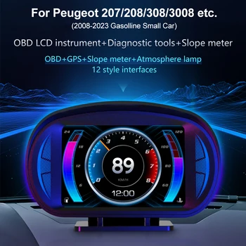 P2 האד OBD2 תצוגה המכונית GPS מד מהירות Incliometer טמפרטורת שמן דלק, מד סל 