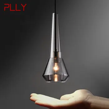PLLY נורדי פליז תלוי תליון אור LED המודרני פשוט יצירתי קריסטל עשן אפור מנורת נברשת עבור בית השינה