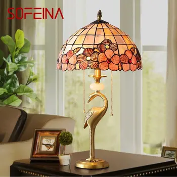 SOFEINA מודרני פליז מנורת שולחן LED יצירתי פגזים עיצוב רטרו טיפאני נחושת שולחן אור הביתה הסלון לחדר השינה
