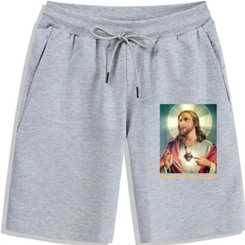Sagrado קוראסון דה חסוס הלב הקדוש של ישו מודפס פופולרי מכנסיים קצרים מכנסיים קצרים לגברים כותנה גברים קלאסי