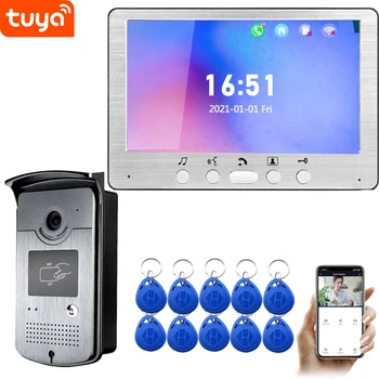 TUYA 7 מסך מגע צבעוני קווי Wifi וידאו פעמון אפליקציה חכמה בבית קיט אינטרקום עבור RFID מערכת בקרת גישה