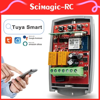 Tuya WIFI 2CH אוניברסלי 433mhz דלת המוסך מקלט מודול עבודה עם Tuya SmartLife אפליקציה אלקסה, 433.92 MHz שלט רחוק RF