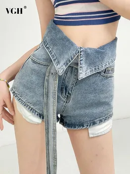 VGH קוריאני אופנה ג ' ינס מכנסיים קצרים לנשים גבוהה המותניים הרזיה מוצק מינימליסטי המכנסיים נשיים הקיץ בגדים 2023 סגנון חדש