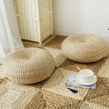 apanese סגנון טאטאמי ריפוד סרוגים בעבודת יד קש שטוח כרית מושב הספה לזרוק כריות רצפה כרית מדיטציה מסביב למחצלת