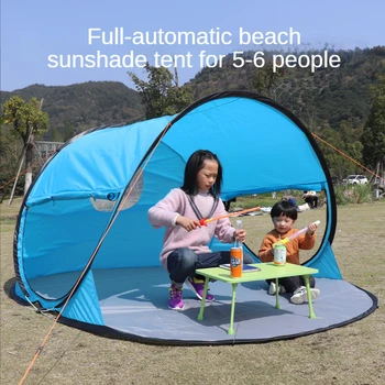 אוהל 5-6 אנשים מהר פתיחה אוטומטית החוף שמשיה אוהל מתקפל חיצונית כמה פארק מחנה פיקניק אוהל חוף כרית סוכך