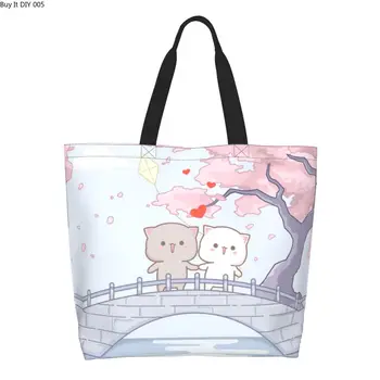 אופנה מודפס רומנטי אפרסק גומא מוצ ' י החתול קניות תיק בד עמיד כתף קונה תיק