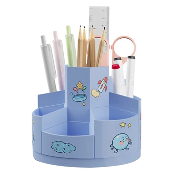 אחסון מברשת איפור מתנה עיפרון צבעוני מסתובב מחזיק עט על הילדים הביתה המשרד עם מדבקות 360 מסתובב שולחן עבודה ארגונית