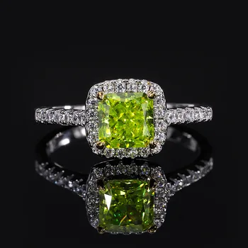 אלגנטי 6*6cm ירוק פחמן גבוהה טבעת יהלום עבור נשים 925 כסף סטרלינג המקורי יוקרה מעצבת תכשיטים מתנה ליום האהבה