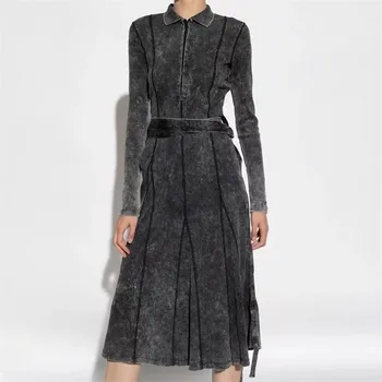אלגנטי ויפה שמלות 2023 סתיו חדש קוריאני אופנה חגורת קישוט שמלה ארוכה y2k טהור כותנה ארוך שרוולים