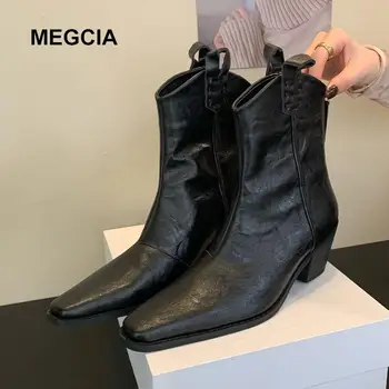 אלגנטי שחור מגפי נשים נעליים עם עקבים נמוכים מגפי קרסול המערבי הצביע סתיו נעליים בחזרה Zip מעצב מותג הנעליים 2023 M333