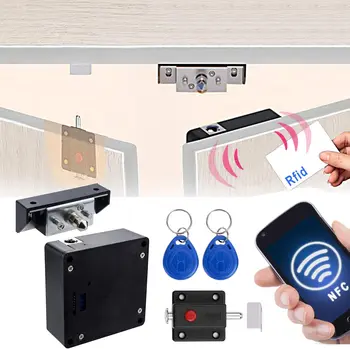 אלקטרונית ארון עם נעילה חכמה RFID NFC מנעולים חבויים DIY ארון סגור עם שקופית בריח מנעול דלת כפולה במגירת ארון עץ