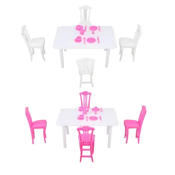 בית הבובות שולחן אוכל כסא סט מיניאטורי שולחן אוכל כסא גבוה סימולציה קצוות מעוגלים הפרטים לילדים מתנות