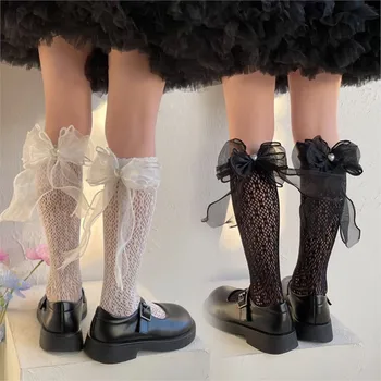 בנות גרביים האביב והקיץ דק גרבי רשת, שלושה חוט הקשר אוהבת תחרה גרביים לתינוק מתוק קשת הנסיכה גרביים.