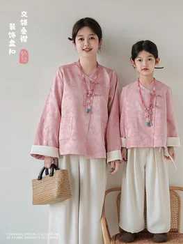 בנות סתיו בגדי רטרו סיני חדש מעיל נוח חופשי ישר רחב הרגל המכנסיים שני חלקים סט אופנה