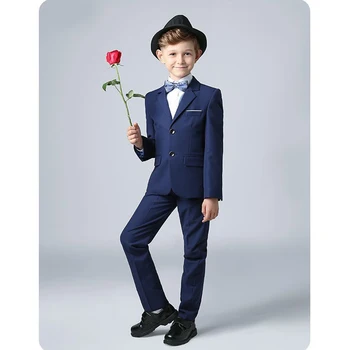 בנים רשמית כחול כהה חליפה שלושה חלקים( בלייזר+אפוד+מכנסיים) 2023 הילדים החדשים מסיבת חתונה ביצועים להגדיר